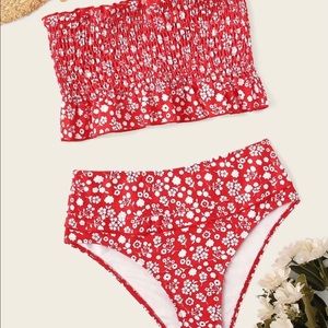 Floral Bandeau with High Waisted bikini set